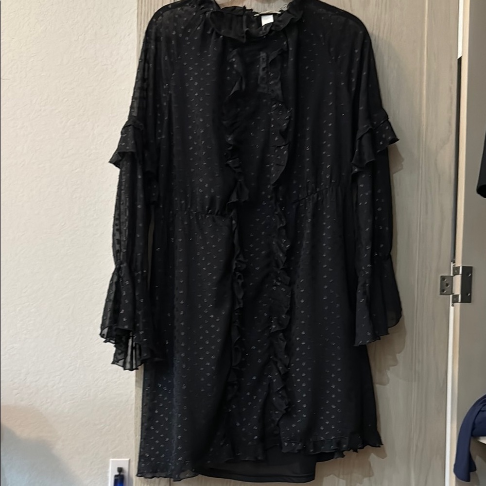 H&M Black Ruffled Mock Neck Dress